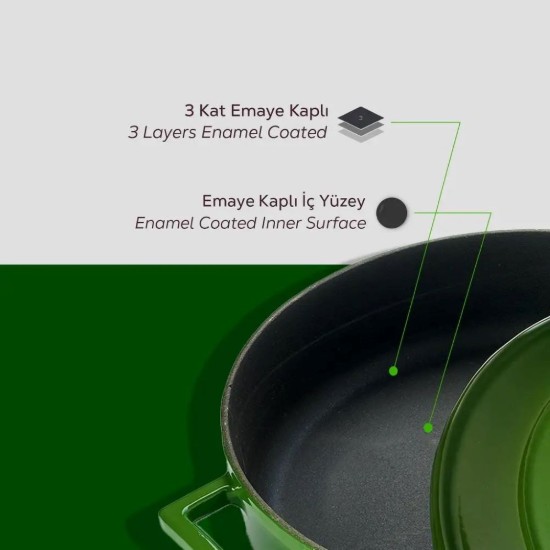 LAVA ovális öntvény lábas, 29cm/4,67L "Folk", zöld