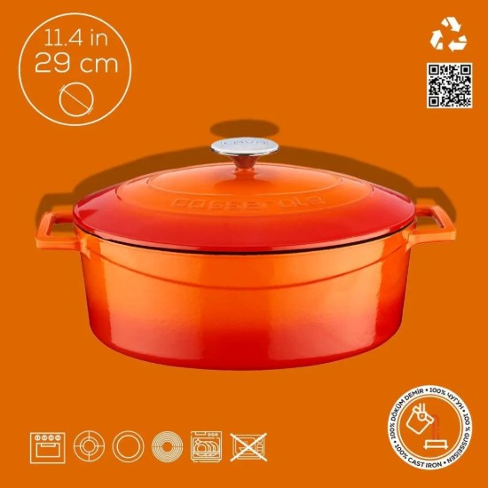LAVA ovális öntvény lábas, 29cm/4,67L "Folk", narancs