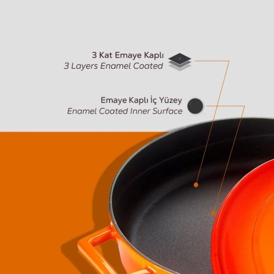 LAVA ovális öntvény lábas, 29cm/4,67L "Folk", narancs