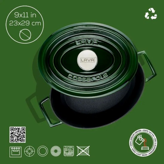 Ovális lábas, öntöttvas, 29 cm, "Premium", zöld - LAVA