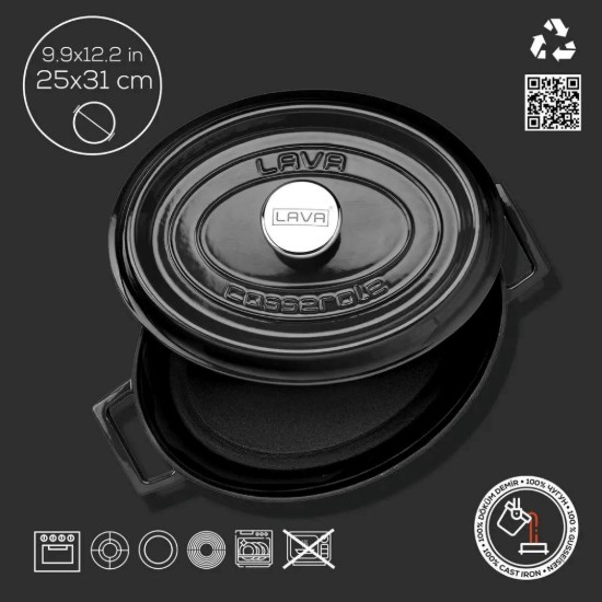 LAVA ovális öntvény lábas, 31cm/5,47L, "Trendy", fekete