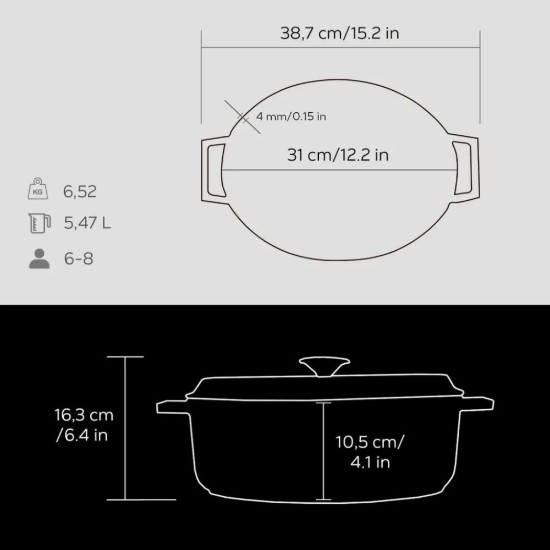 LAVA ovális öntvény lábas, 31cm/5,47L, "Trendy", fekete