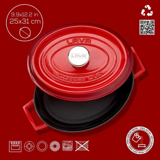 Lava ovális öntvény lábas, 31cm/5,47L, "Trendy", piros