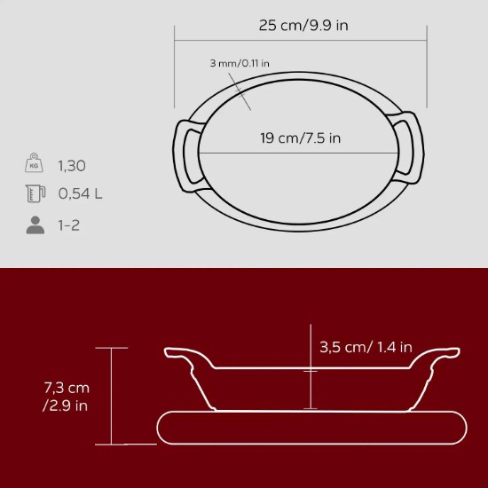 Ovális öntöttvas edény, 19 x 14 cm, fából készült állványral - LAVA
