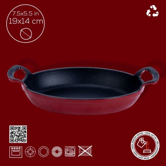 Öntöttvas serpenyő, ovális, 19 x 14 cm, piros - LAVA