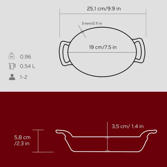 Öntöttvas serpenyő, ovális, 19 x 14 cm, piros - LAVA