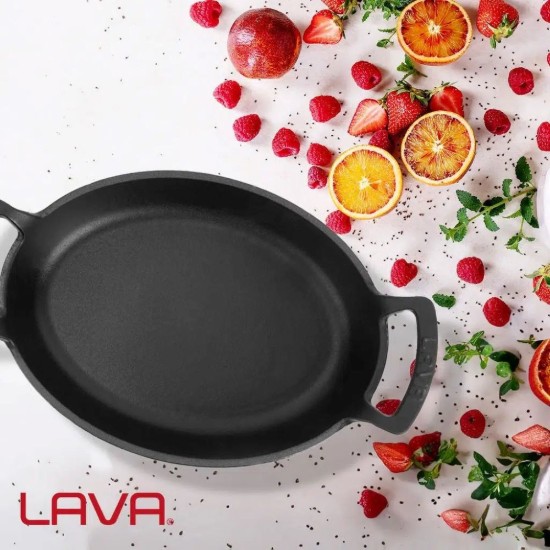 Öntöttvas serpenyő, ovális, 19 x 14 cm, piros - LAVA