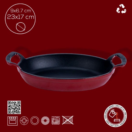 Lava Óvális öntöttvas tál, 23 x 17, piros