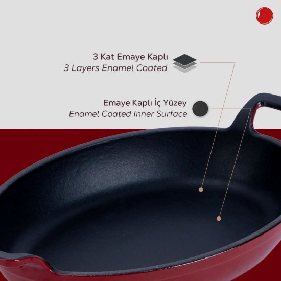 Lava Óvális öntöttvas tál, 23 x 17, piros