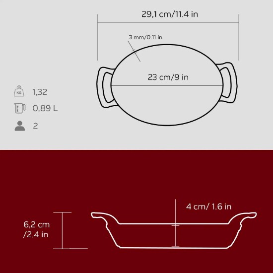 Lava Óvális öntöttvas tál, 23 x 17, piros