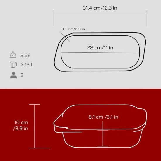 LAVA ~ Piros – 28x12 cm-es öntöttvas kenyérsütő forma fedővel