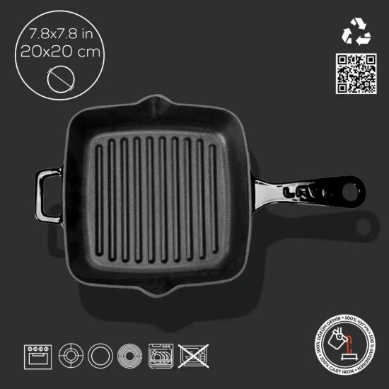 Lava grill serpenyő, 19,5 x 19,5 cm, fekete