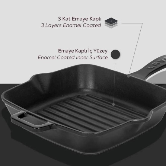 Lava grill serpenyő, 19,5 x 19,5 cm, fekete