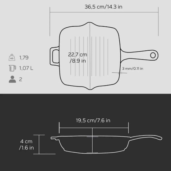 Lava grill serpenyő, 19,5 x 19,5 cm, fekete