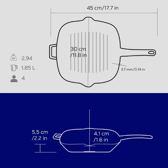 LAVA grill serpenyő, 26 x 26 cm, kék