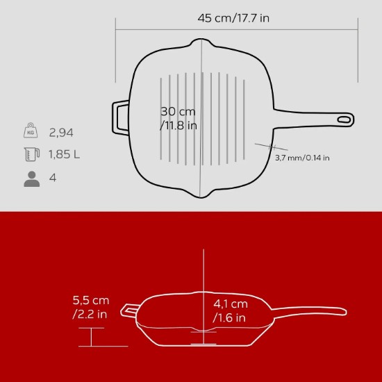 Lava grill serpenyő  26 x 26 cm, piros