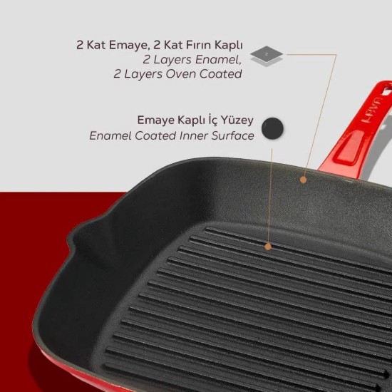 Lava grill serpenyő  28 x 28 cm, piros