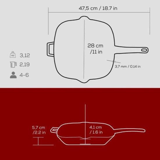 Lava grill serpenyő  28 x 28 cm, piros