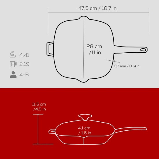 Lava grillserpenyő, méretei 28 x 28 cm, öntvény, "Glaze"