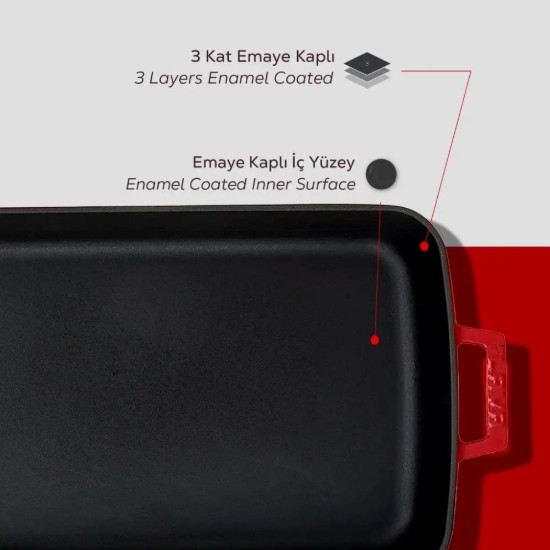 Öttöttvas tepsi, 39 x 25 cm, piros - LAVA