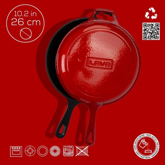 LAVA Kombinált készlet serpenyőből és fedélből, 26 cm, öntöttvas, piros