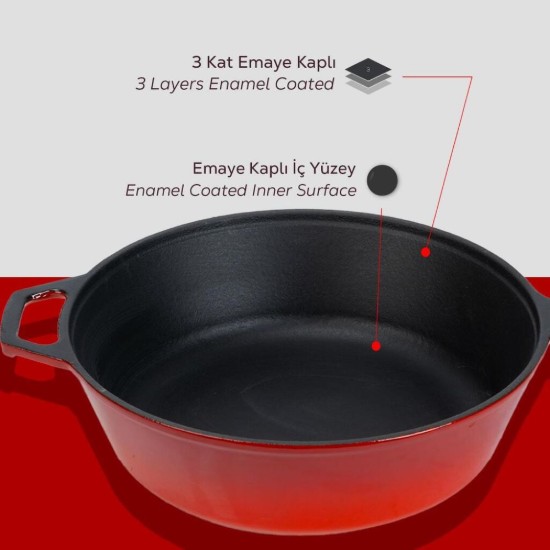 LAVA Kombinált készlet serpenyőből és fedélből, 26 cm, öntöttvas, piros