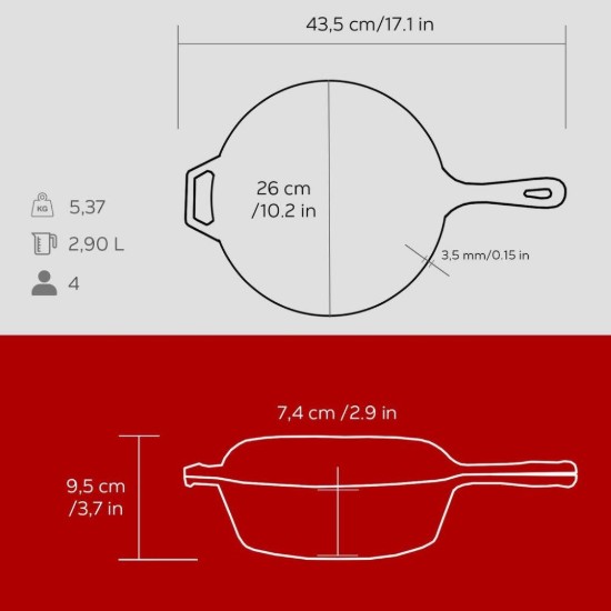 LAVA Kombinált készlet serpenyőből és fedélből, 26 cm, öntöttvas, piros