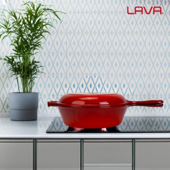 LAVA Kombinált készlet serpenyőből és fedélből, 26 cm, öntöttvas, piros