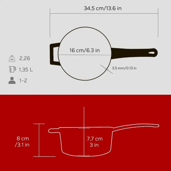 Lava öntvény lábas 16 cm, "Glaze", piros