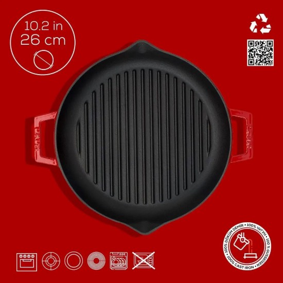 Lava Grill serpenyő 26 cmöntöttvas, piros