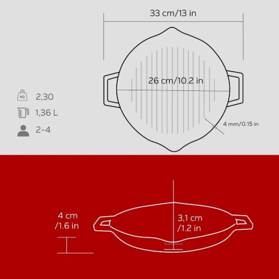 Lava Grill serpenyő 26 cmöntöttvas, piros