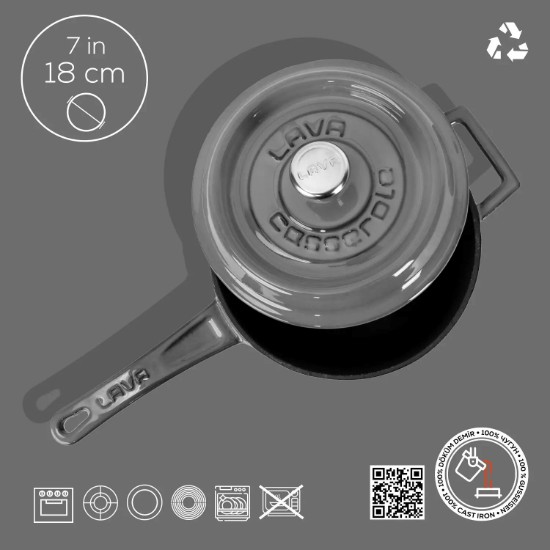 Öntöttvas szószos lábas,  18 cm, "Prémium", szürke - LAVA