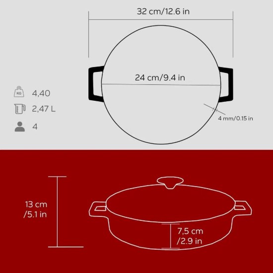 LAVA öntvény lábas, 24cm/2,47L, "Folk", piros