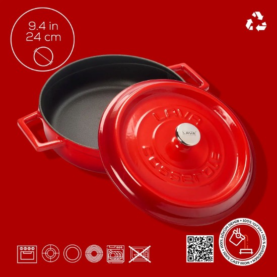 LAVA ~ Piros - 24 cm / 2.47 literes "Trendy" -  Öntöttvas lábas