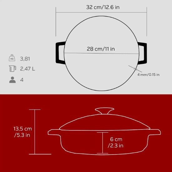 LAVA öntvény lába,s 24cm/2,47L ,"Glaze", piros