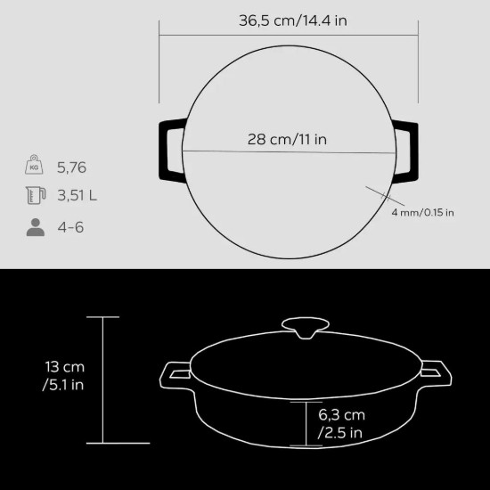 LAVA öntvény lábas, 28cm/3,5L "Folk", "Folk, fekete