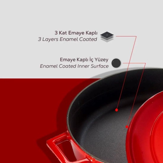 LAVA öntvény lábas, 28cm/3,5L "Folk", piros