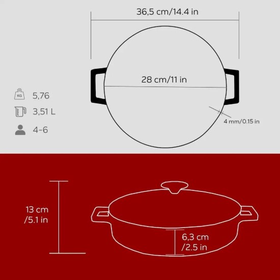 LAVA öntvény lábas, 28cm/3,5L "Folk", piros