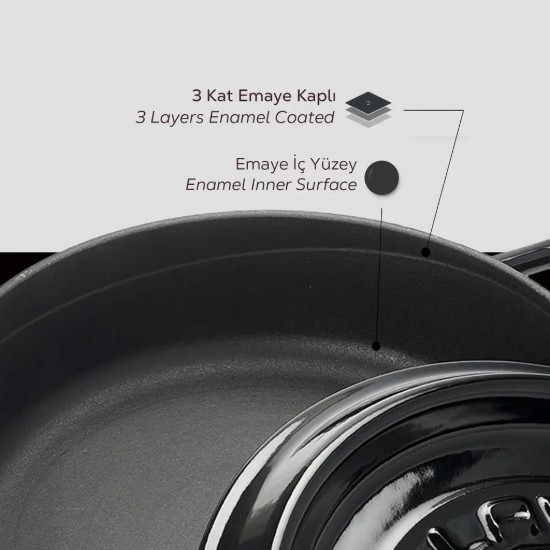 LAVA -"Trendy" Öntöttvas lábas, 28cm/3,5L, fekete