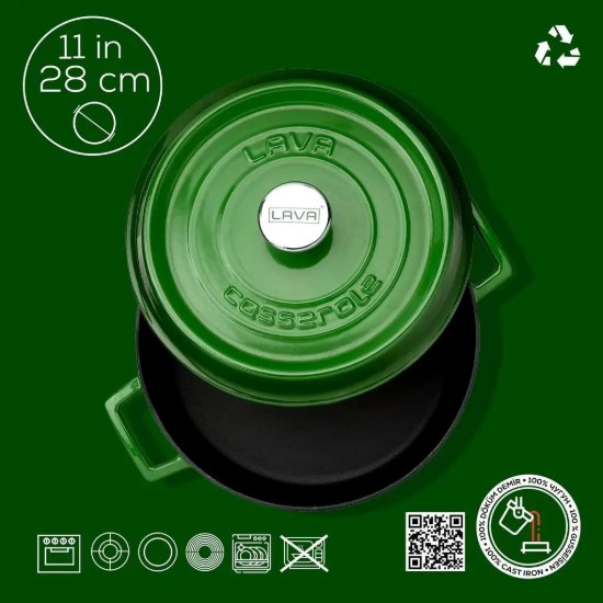 LAVA ~ zöld  - 28 cm / 3,5 literes "Trendy" öntöttvas lábas