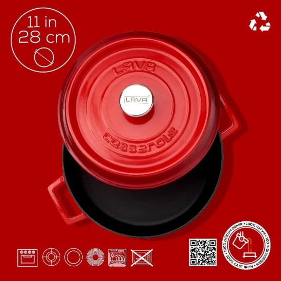 LAVA ~ piros - 28 cm / 3,5 literes "Trendy" öntöttvas lábas