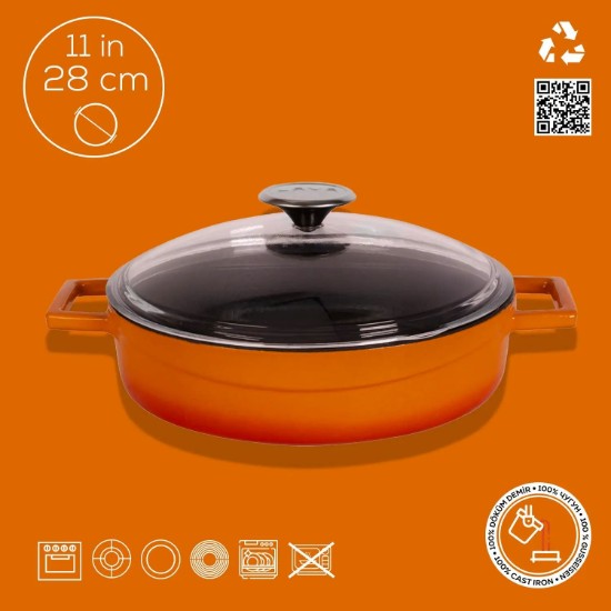 Serpenyő, "Máz" termékcsalád, öntöttvas, 28 cm, narancssárga szín - LAVA márka