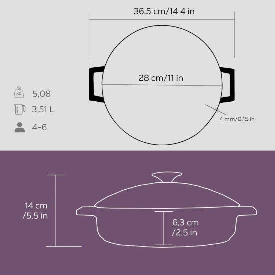 Lava öntvény lábas  28 cm, lila