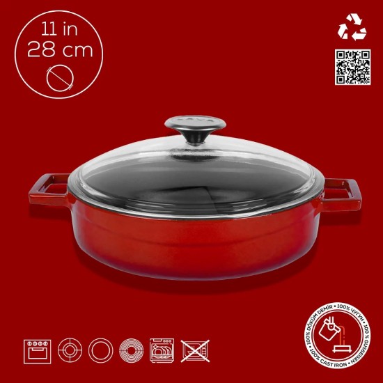 LAVA öntvény lábas 28 cm/3,5 L, "Glaze", piros