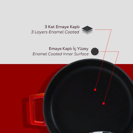 LAVA öntvény lábas 28 cm/3,5 L, "Glaze", piros