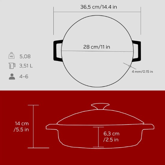 LAVA öntvény lábas 28 cm/3,5 L, "Glaze", piros