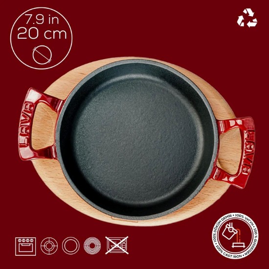 Kerek öntöttvas edény, 20 cm, fa állvánnyal, piros - LAVA