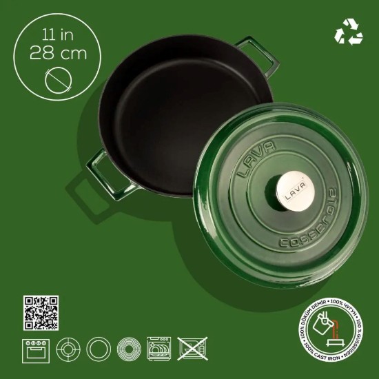 Fazék, öntöttvas, 28 cm/3.5 l "Premium Majolica", zöld - LAVA