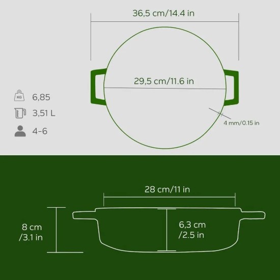 Fazék, öntöttvas, 28 cm/3.5 l "Premium Majolica", zöld - LAVA