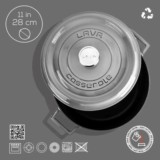 Öntöttvas serpenyő, 28cm/3,5L "Premium Majolica", szürke - LAVA márka